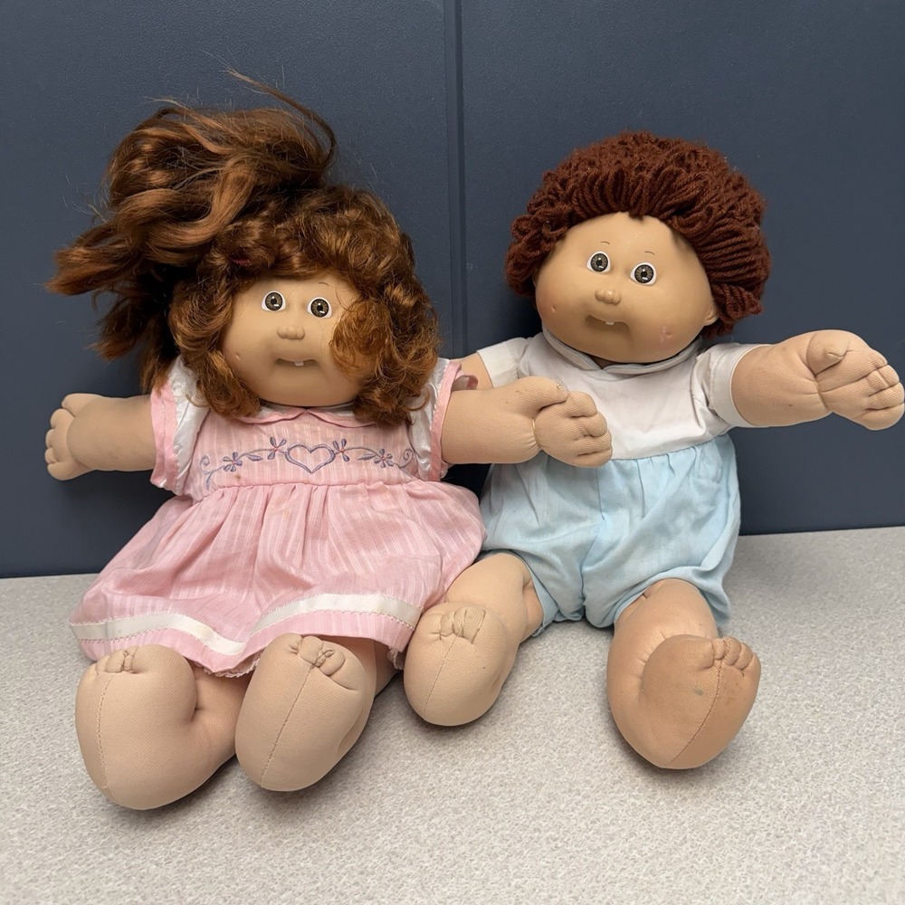 Vintage Cabbage Patch Dolls Boy and Girl 1985 Red Hair With Green Eyes